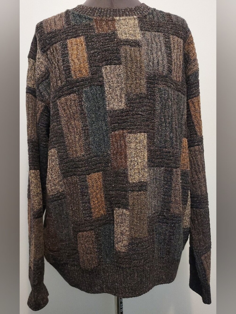 Mondo di Marco Men's Patchwork Knit Crewneck Sweater in Brown Multi